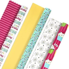 Birthday Wrapping Paper Rolls Set of 3 Reversible 75 sq ft Colorful Designs