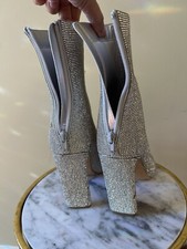 Women's Silver Glitter Ankle Boots with Block Heels, Sparkling and Chic