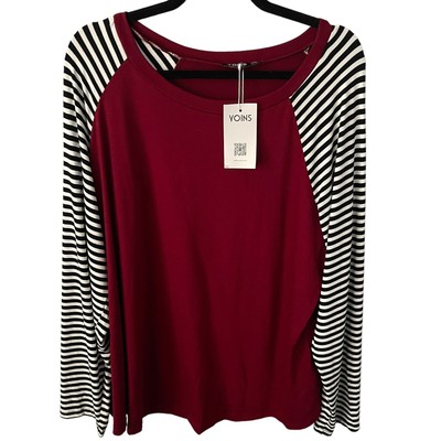 Yoins Your Inspiration Shirt Womens Plus Size 2X XXL Striped Long Sleeve Casual