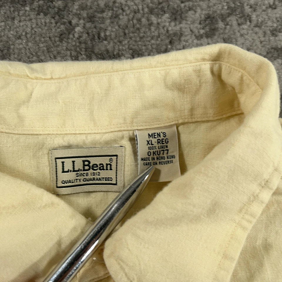 LL Bean Shirt Mens XL Yellow Button Down Casual Pocket Linen Outdoors Casual - Image 4 of 4