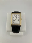 Vtg Seiko Men 25mm Watch Gold Tone White Tank Dial Roman Number 7N00-5C70 -RUNS
