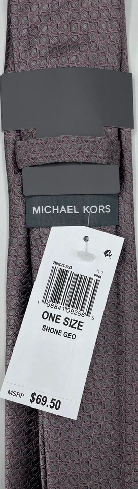 Corbata de mezcla de seda para hombre MICHAEL KORS ~ Rosa ~ Brillante Geo ~ NUEVA PRECIO DE VENTA SUGERIDO POR EL FABRICANTE: $69,50 Foto 3 de 3