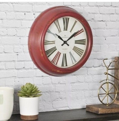 NEW FirsTime & Co Red Relic 10 in Distressed Finish Quartz Round Wall Clock