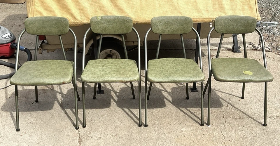 Lote de 4 sillas plegables vintage Cosco Hamilton MCM verde aguacate mediados de siglo modernas Foto 3 de 4