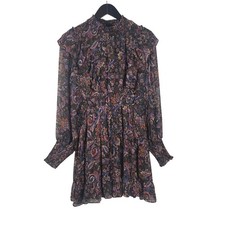 Fate Women's Boho Paisley Mini Dress M Ruffle Long Sleeve Sheer Lined Multicolor