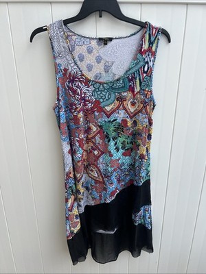 Cupio Top Tunic Dress Sleeveless Size Large Colorful Floral