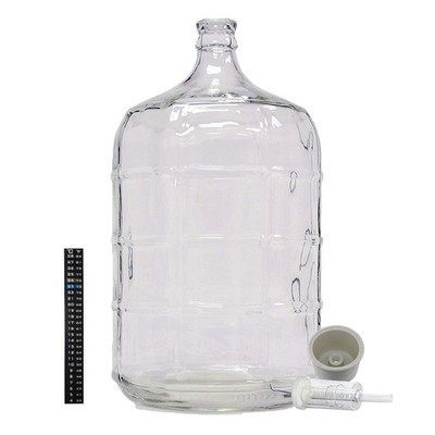 Home Brew Ohio 5 Gallon Glass Carboy with Drilled Bung, Three-Piece Airlock and