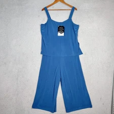 Attitudes by Renee Jumpsuit Women's Large Petite Blue Wide Leg Stretch Party NWT