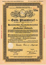 Hannoversche Landeskreditanstalt 8% Gold-Pfandbrief 500 Goldmark 1929 Nr. 1160