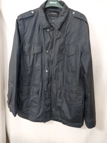 Banana Republic Jacket Men Large Coated Field Coat Wind/Water Repellant Navy EUC - Picture 2 of 5
