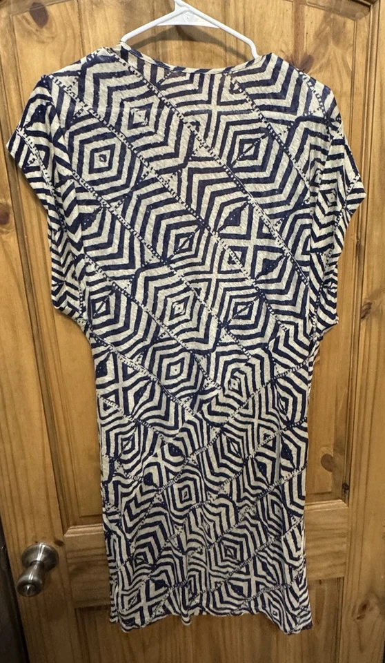 Vestido Plenty by Tracy Reese Pequeño Azul Estampado Geométrico Lino Boho Art Deco Foto 2 de 4