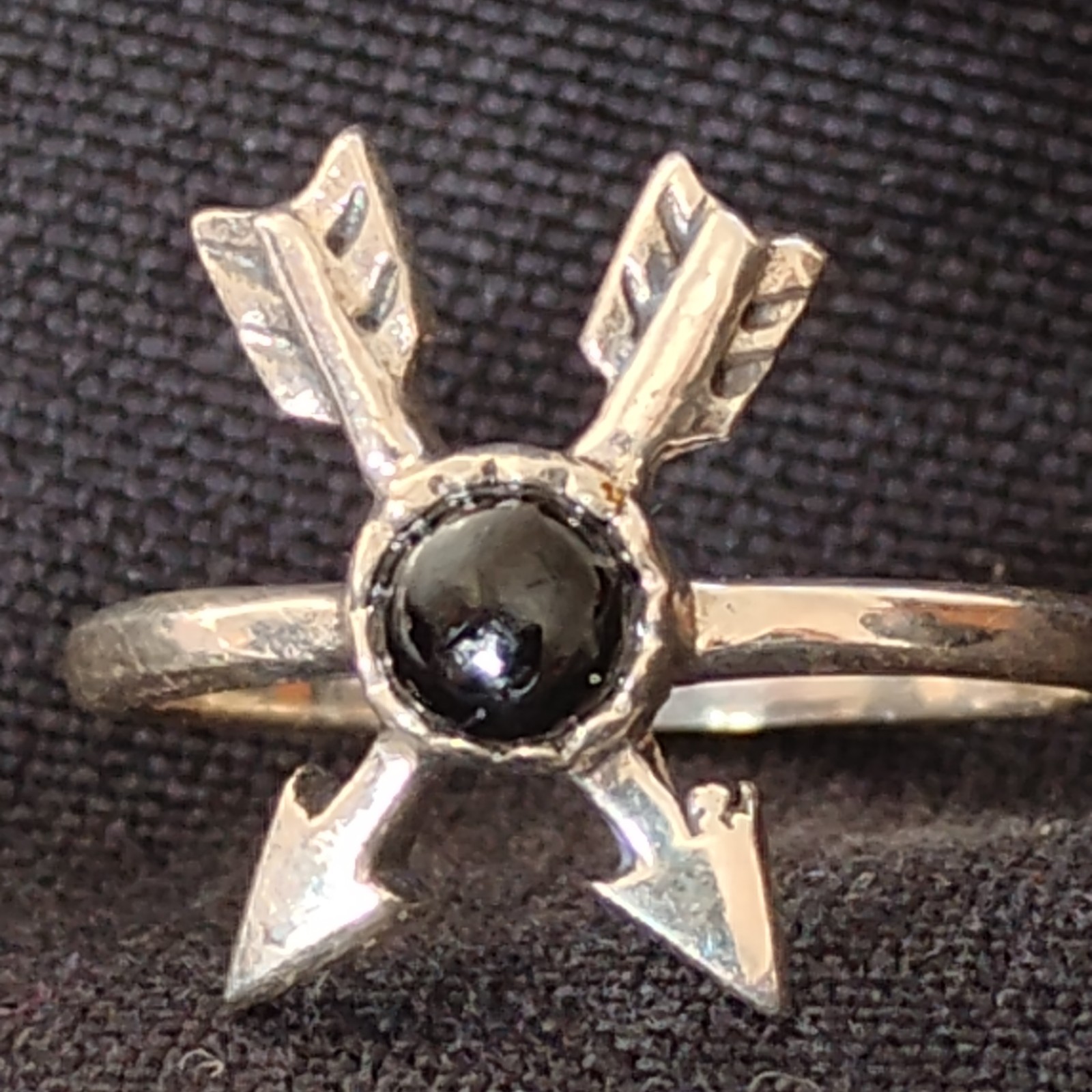 Arrow Ring With Black Onyx Size 5.5  Stamped .925 Silver