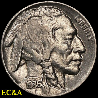 1936 BUFFALO NICKEL ALMOST UNCIRCULATED, NEAR FULL LUSTER  (BN244)