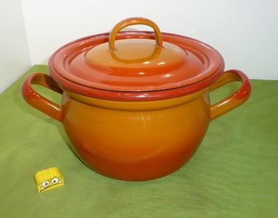 alter Nahrath Topf Kochtopf Emaille  orange Ø ca, 20 cm Höhe ca.  14 cm