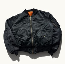 Vintage Men  s Alpha Industries Black Nylon MA-1 Bomber Jacket XL 90s Ideal Army