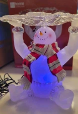 Light Up Snowman Candy Dish Christmas Acrylic Serving Bowl LED Holiday Decor