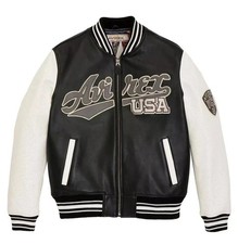 Avirex NUOVO Uomo USA Script Varsity Bomber Giacca Vera Pelle di Agnello