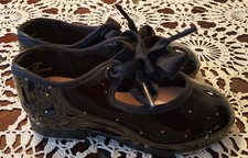 Capezio Girls Tele Tone Tap Shoes Black 7W Patent Leather N625C Gold Sparkles