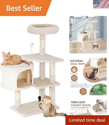 Beige Multi-Level Cat Tree Tower for Kittens & Adult Cats - Stylish Play Center