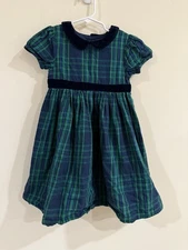 JoJo Maman Bebe Navy & Green Plaid Party Dress, Toddler Size 5-6 Yrs Holiday