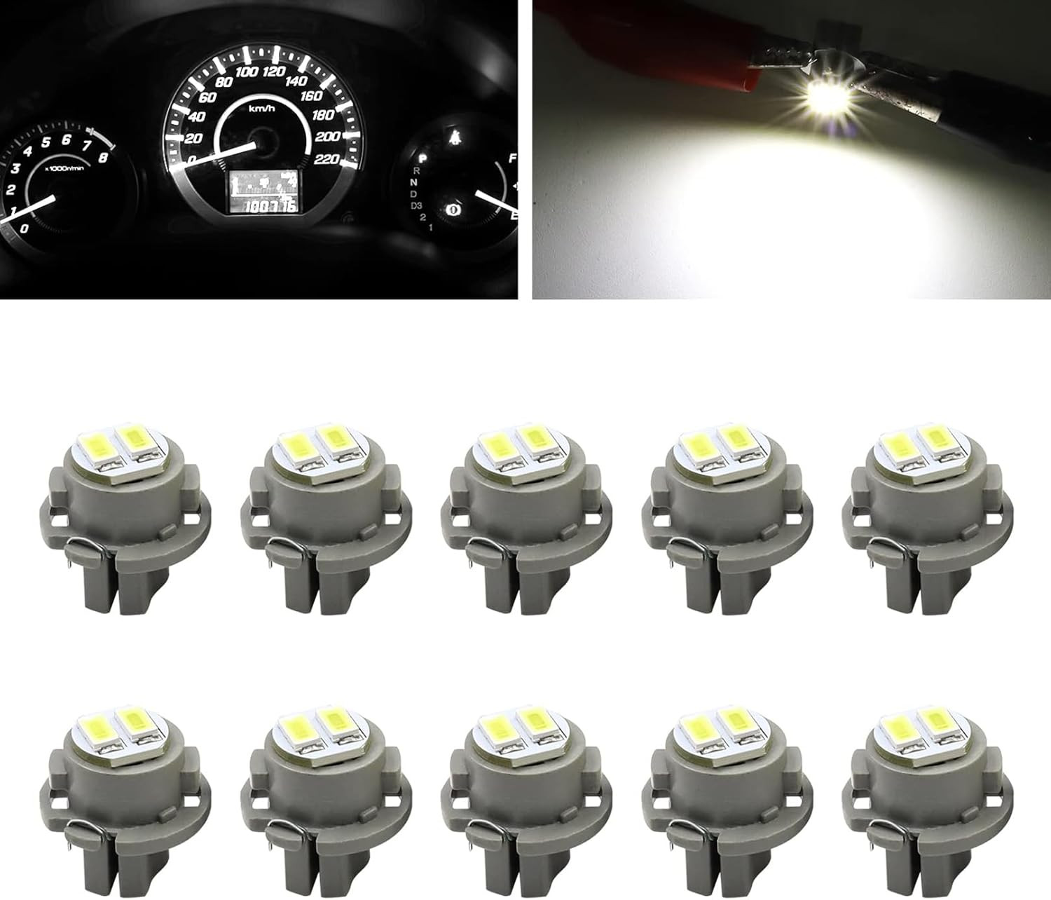 Ampoules LED T6.5 Yigia blanche 10pcs 12V éclairage tableau de bord