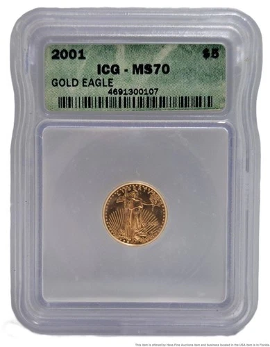 ICG MS 70 2001 P American Gold Eagle $5 Tenth Ounce Gold Coin