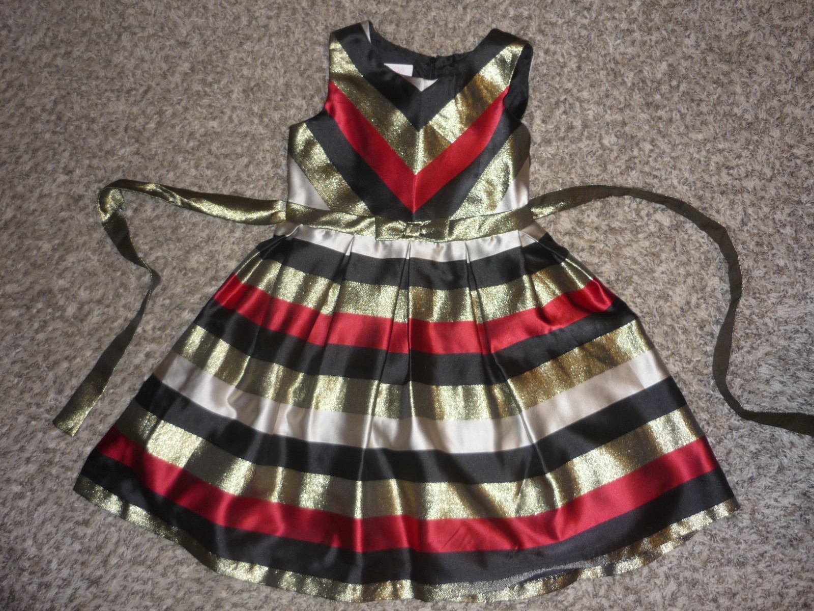 Girls' Bonnie Jean Taffeta Dress Red Gold Black Stripes Christmas Holidays Sz 10