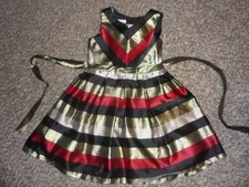 Girls' Bonnie Jean Taffeta Dress Red Gold Black Stripes Christmas Holidays Sz 10