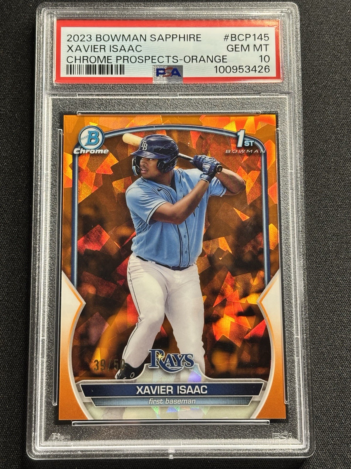 2023 Bowman Sapphire Prospects Xavier Isaac #BCP-145 Orange /50 PSA 10 Rookie RC