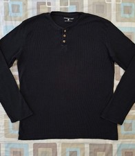 Mens Cedarwood State Black Long Sleeve Ribbed Cotton Jersey Tshirt - Size L