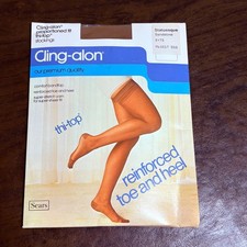 Cling-Alon Thi-Top Stockings Reinforced Toe  Heel Statuesque Proportioned Sands
