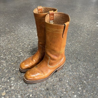 Vintage 70 s Longhorn Steer Stitching Brown Leather Campus Boots Men s 9.5E