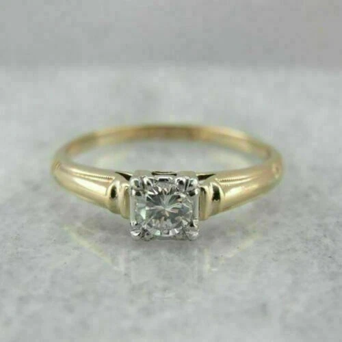 Art Deco 1.30Ct White Diamond Antique Vintage Engagement Ring 14K Yellow Gold FN