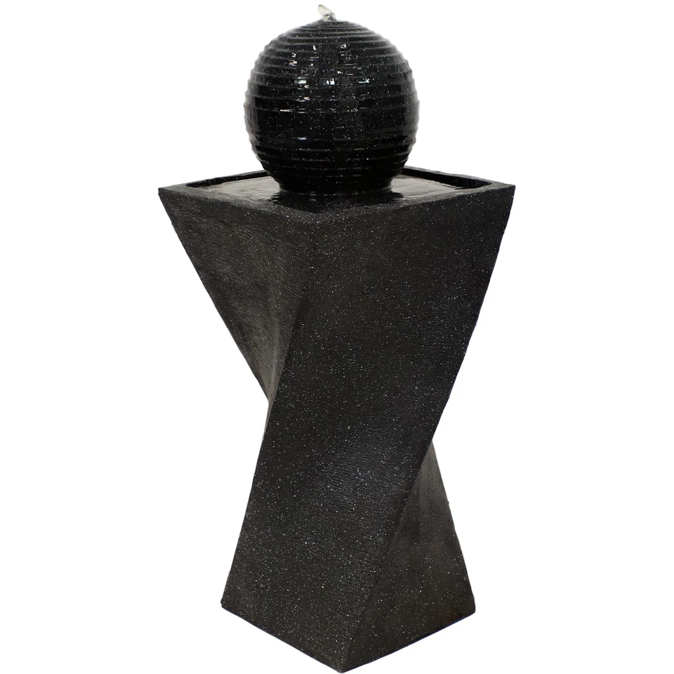 Black Ball Solar Water Fountain with Battery/LED Lights - 32 in by Sunnydaze - Image 2 of 4