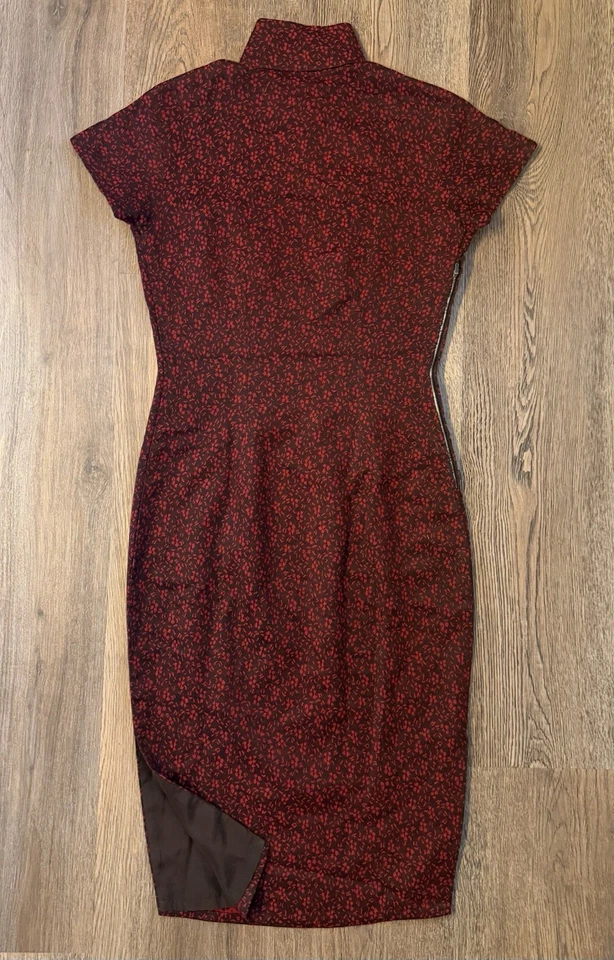 Cuello Mandarín Cheongsam Qipao Vintage Años 60 Rojo y Negro Floral Talla XS/S Foto 4 de 4