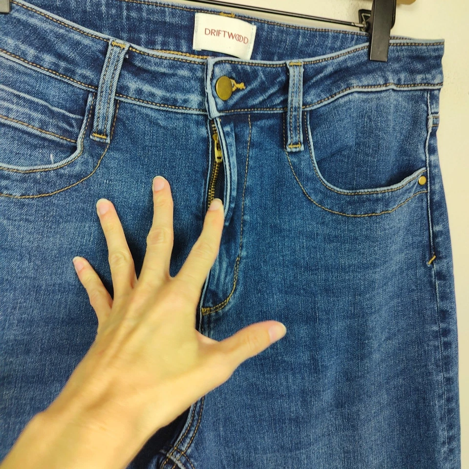 Jeans Driftwood Martha para mujer 30 pierna ancha dobladillo crudo boho lavado oscuro preppy Foto 4 de 4