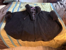 Vintage LJ Made in Canada Suri Alpaca Cape with Genuine Mink Trim –Brown, Hooded