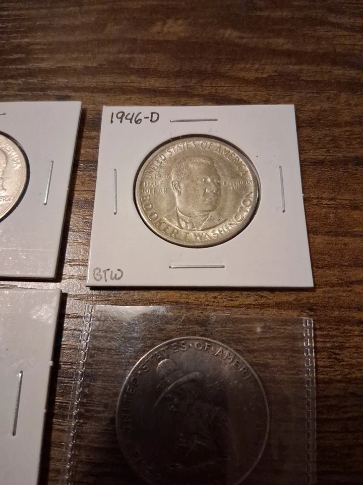 4 US Silver Comm Half Dollars. 1920 Pilgrim  1923 Monroe 1893 Colum 1946 BTW - Image 3 of 4