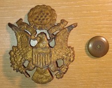 WW1 US Army Officer Dress Hat Cap Badge painted gold to comply with 1923 regs