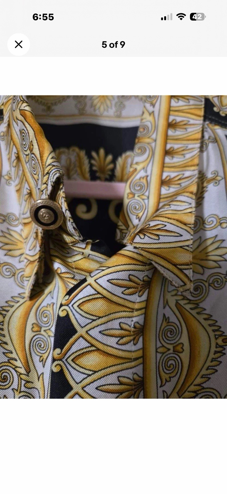 Versace Classic V2 Men’s Silk Shirt Xl Baroque medusa Print Black & Gold image 5