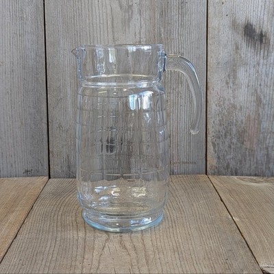 Vintage Glass Pitcher Paşabahçe Pasabahce Grid Pattern