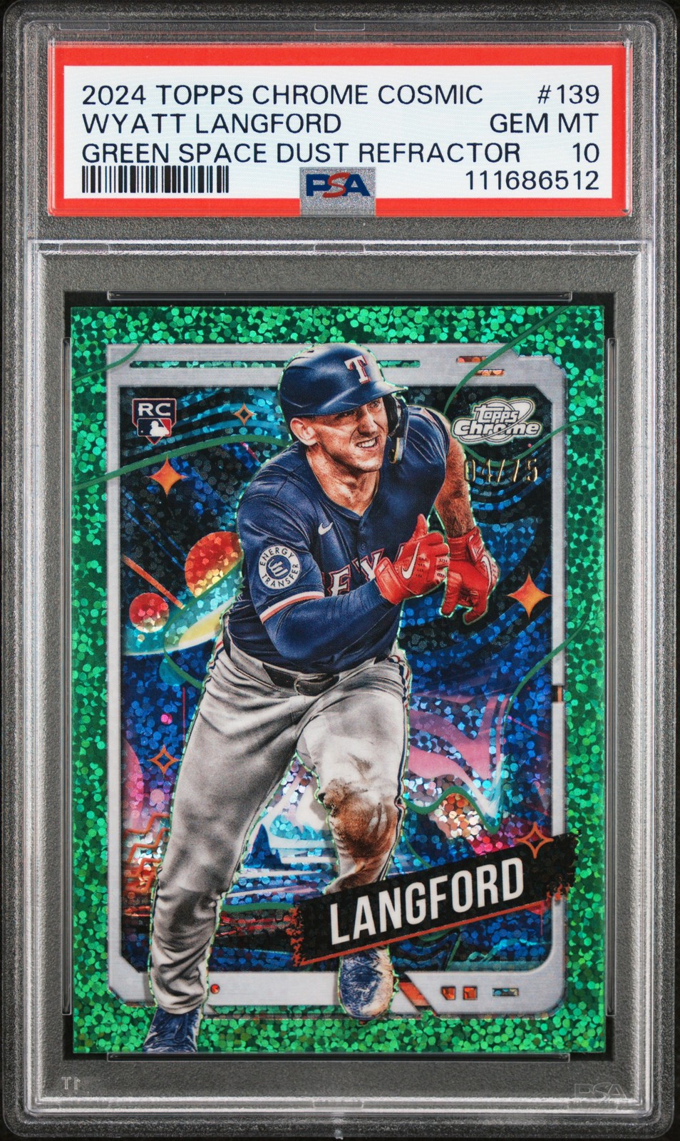 2024 TOPPS CHROME COSMIC GREEN SPACE DUST REFRACTOR WYATT LANGFORD 4/75 PSA 10