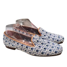 Stubbs & Wootton Blue Needlepoint Slippers embroidered flats loafer Womens 11