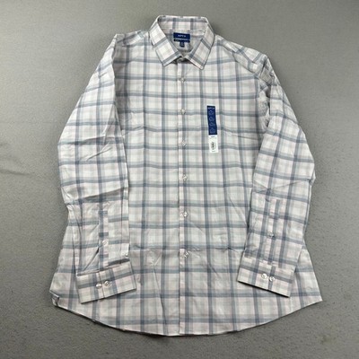 Apt 9 Shirt Mens XL Gray Plaid Premier Flex Slim Fit Long Sleeves Button Up NWT