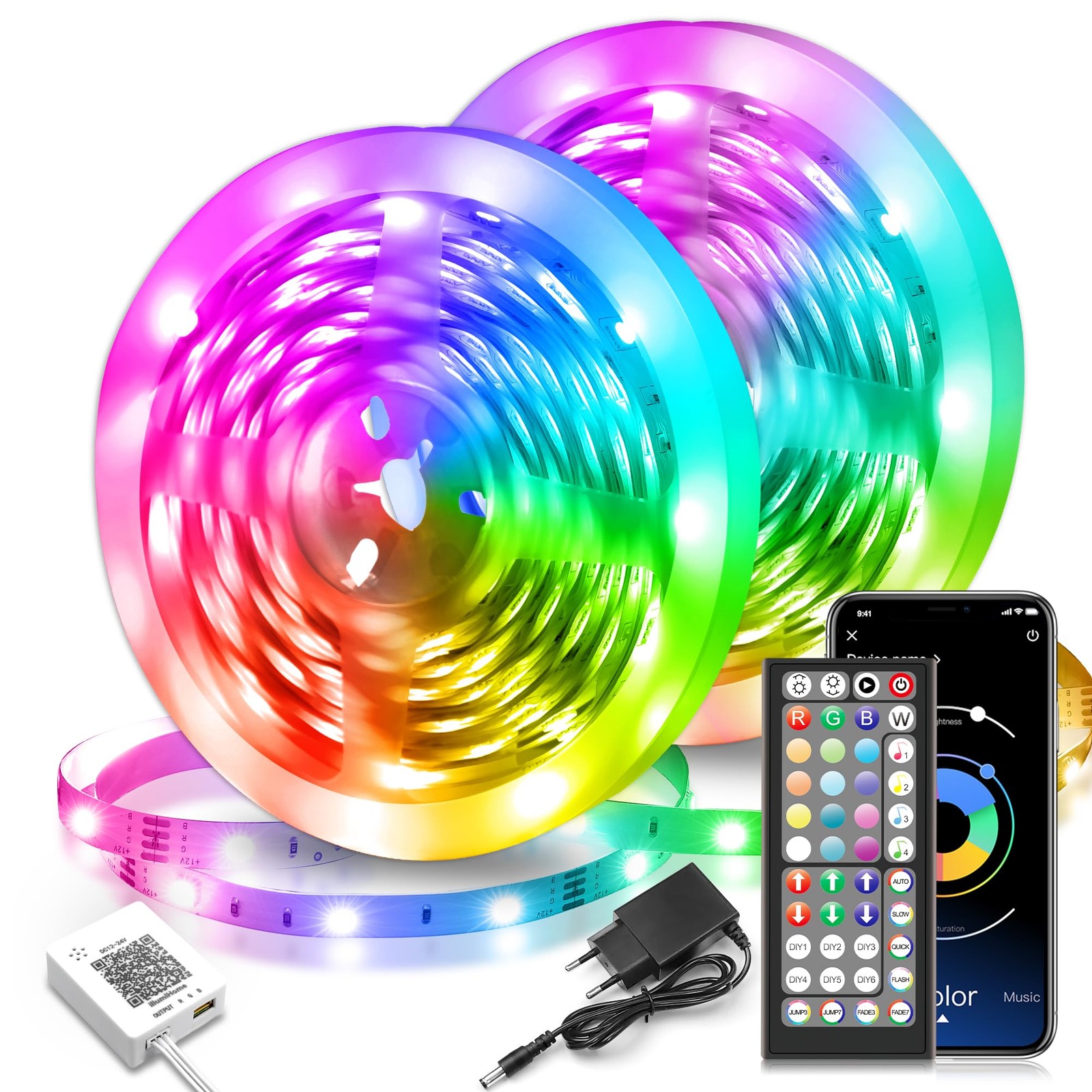 Bande LED chambre 30M synchronisation musicale et éclairage multicolore intelligent RGB