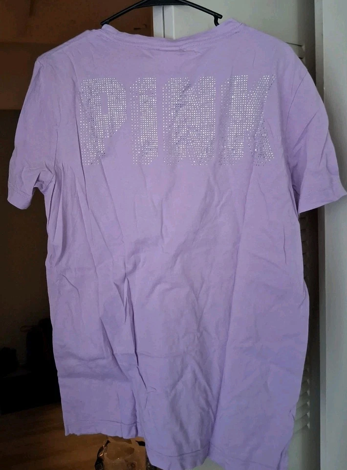 PINK Victoria Secret Womens T Shirt w/pocket Size M, Lavender - Image 3 of 4