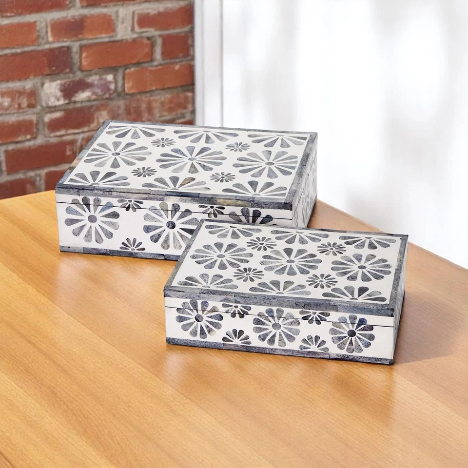 Handmade Flora Set of 2 Storage Box – Resin Wooden Jewelry Box – Decorative Box - Image 4 of 4