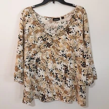 Avenue Top Sz 18/20 Multicolor Floral Linen Blend Embroidered V-Neck Peasant EUC