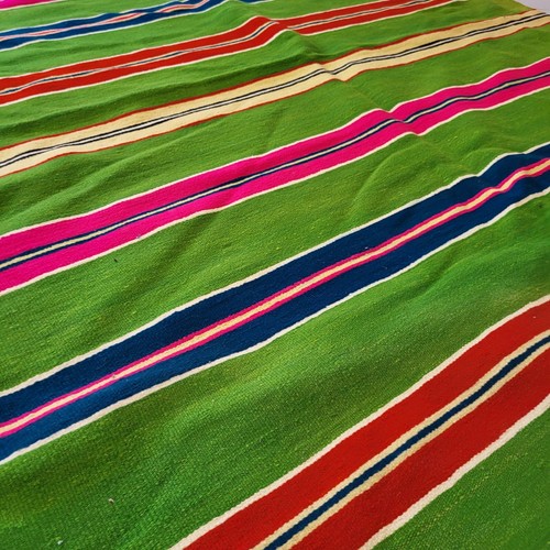 Handmade Moroccan Green Rug Pink Red Blue Gold Stripes Berber Tribal Wool Carpet - Picture 13 of 22