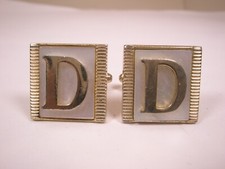 D Monogram White Mother of Pearl Initial Letter Font Vintage Cuff Links